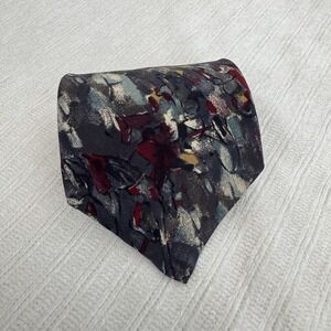Ultra Silk‎ Tie Abstract Pattern Italian Silk USA Gray Red Blue Y2K
